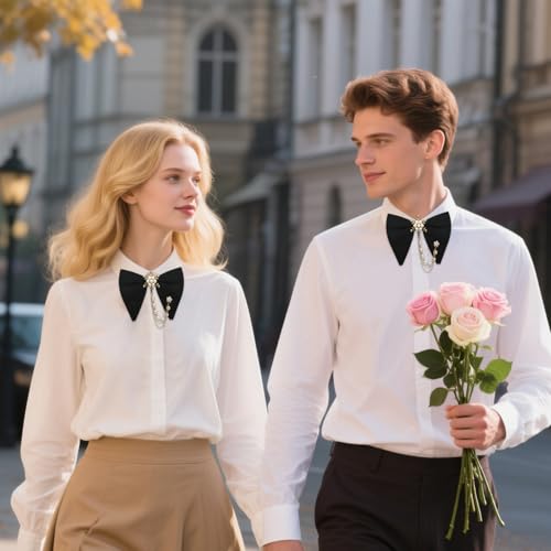 Image of Oversized Bow Ties for Men, Adjustable Bow Tie Pre-tied Bowties Pearl Decoration Bowtie for Tuxedo Wedding Party Prom