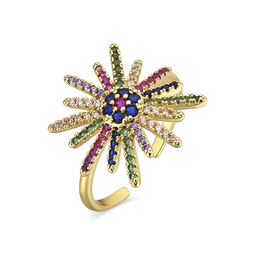 LUXENTER Anillo con Circonita Multicolor acabado en Oro 18K. Multicolor. Joyas para Mujer   Modelo Daob