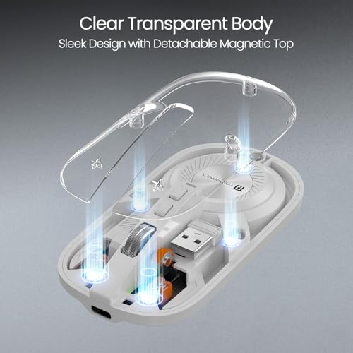 Portronics Toad 8 Transparent Wireless Bluetooth Mouse with Dual Wireless (BT + 2.4 GHz), Rechargeable Battery, Noise-Free Clicking, Show/Hide Desktop, Multi-Device Pair, Adjust Sensitivity (White)