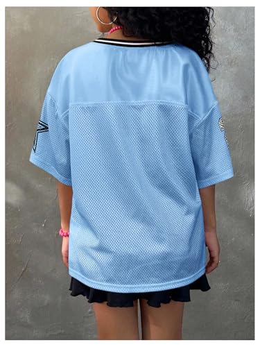 Image of BEAUDRM Girl's Jersey Shirts Leopard Number Print Jersey Shirt Cheetah V Neck Half Sleeve Oversized Tee Tops
