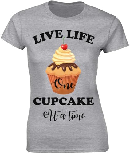 Live Life One Cupcake at A Time - Camiseta para mujer, color gris, gris, XXL