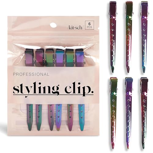 Kitsch Professional Alligator Clips for Hair Styling – 3.5' Aluminum Hair Sectioning Clips for Salon & Makeup Application | Lightweight for Stylists | Ideal Gifts for Women – Iridescent, 6 Pcs