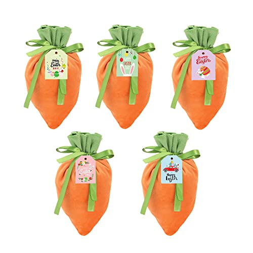 Ohnngbby Easter Gift Bags Velvet Carrot Bags 5pcs, Sweet Bags Drawstring Gift Bags