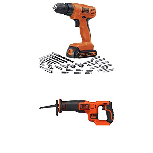 BLACK+DECKER BDCR20B 20V Max Lithium Bare Reciprocating Saw with BLACK+DECKER LD120VA 20-Volt Max Lithium Drill/Driver with 30 Accessories