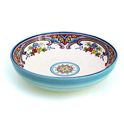 Euro Ceramica Zanzibar Collection 16 Piece Dinnerware Set Kitchen And Dining, Service For 4, Multicolor, Blue And Yellow & Zanzibar Collection Pasta Bowls, Set Of 4, Multicolor Blue #TOP6