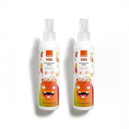Avon Kids Little Monster Detangling Spray Moisturise & Tame Tangles Without Tears Child-friendly Haircare Essential Fruity Mango 200ml (Pack of 2)