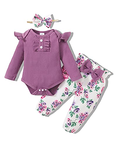 Image of Newborn Infant Baby Girl Clothes Romper Pants Set Floral Outfits Cotton Baby Clothes for Girls