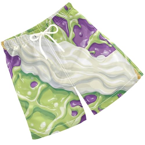 Pigsaly Boys' Swim Board Shorts Neon Green Purple White Milk Ice Cream Boy's Swim Trunks Kids Swimwear M