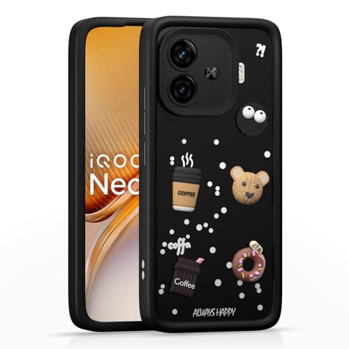 Image of Bintage Cute Fun Taddy| 3D Ball Bear| Donut| Coffee Rubber Case Camera Protection Back Cover Compatible for iQOO Neo 10R 5G - Black