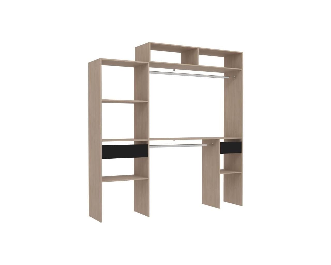 Kit dressing extensible ARTIC EKIPA - Chene et noir - 2 penderies + 2 tiroirs + Surmeuble - L198 x P40 x H202 cm