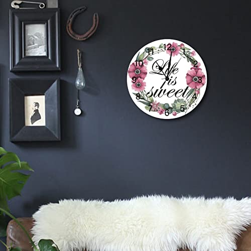 Horloge murale retro rustique a piles 38 cm avec fleurs - 5