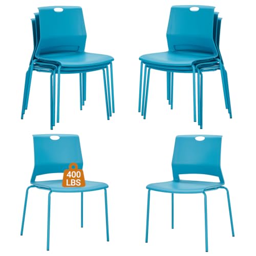 Image of Sidanli Armless Stacking Chairs Set of 8, Heavy Duty Metal Frame, Blue