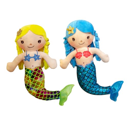 SEWOART 2 Piezas Muñeca Sirena Pequeña de Peluche Juguete de Suave para Niñas Muñecos de Sirena Rellenos Regalo Decorativo y Cojín Abrazable para Cama y Sofá de Azul y Amarillo