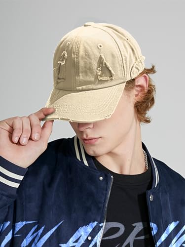 Image of Unisex Ripped Distressed Denim Ring Baseball Cap Hip Hop Vintage Dad Hat Adjustable