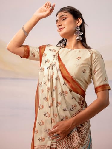 Image of Satrani Women's Silk Printed Ready To Wear Saree with Unstitched Blouse Piece