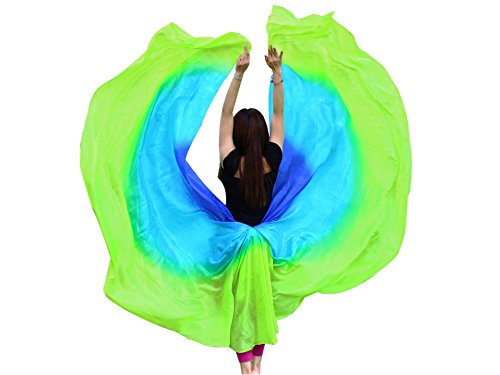 Winged Sirenny Pairs of Half Circle 6mm Lightweight Real Silk Veils for Belly Dance –Hand Painted Semi-Circular Veil for Spinning & Double Veil Routines