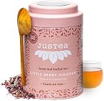 JusTea LITTLE BERRY HIBISCUS | Loose Leaf Herbal Tea | Tin with Hand Carved Tea Spoon | 40+ Cups (90g) | Caffeine Free | Award-Winning | Fair Trade | Non-GMO