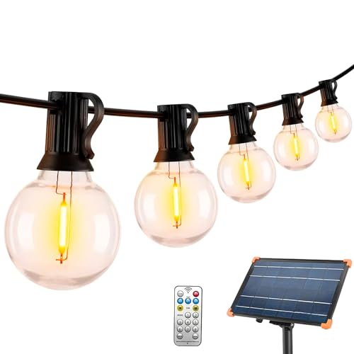 Varal de Luzes Gambiarra Solar Cordão Externo 5m 8 Lâmpadas LED Filamento Luz Amarela 2700K | Acompanha Controle Remoto 8 Modos