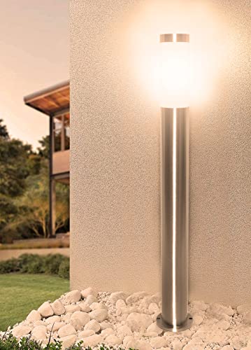 Partenopea® Lampione a led lampioncino con attacco per Lampadine E27 illuminazione da esterno palo da giardino per sentieri moderno (Silver 1 Metro, Luce calda 3000)