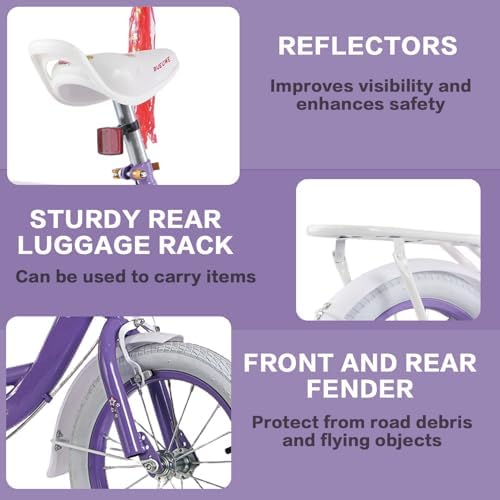 Kids Bike for Toddlers 3-8 Years, 14/18" Adjustable Girls' Bicycle with Basket, Bell, Training Wheels, Streamers, Windmill & Front Hand Brakes - Safe & Fun!