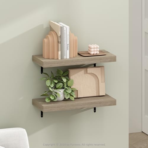 Image of Furinno Tanna Floating Shelves for Wall Set of 2, 22-Inch Wall Shelf, Triple Thick Floating Mounted Shelf, for Bathroom, Home Office, Living Room, Natural
