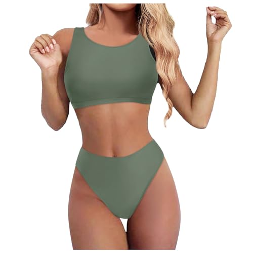 Bikinis para mujer Sport Badeanzug Badeanzüge Bikini Oberteil und High Waist Bikinihose Bademode zweiteilige Schwimmanzug Elegant Badekleid Swimsuits Beachwear, Verde militar., M