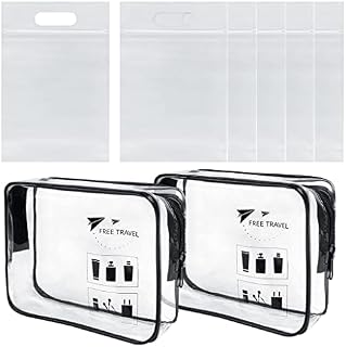 Clear Travel Toiletry Bags, 2 Pcs TSA Approved Travel Accessories Portable Waterproof Transparent Zipper Makeup Bags with 6 Pcs Airport Security Liquid Bags for Men and Women(Black)
