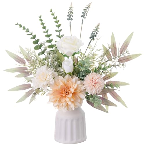 Fake Flowers in Vase, Artificial Flowers with Vase, 15.7'' Floral