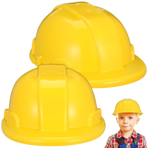 2pcs Kids Construction Hat Yellow Plastic: 8.26 Inch Hard Hats Worker Helmets for Kids Pretend Role Play Themed Parties Dress up and Fun