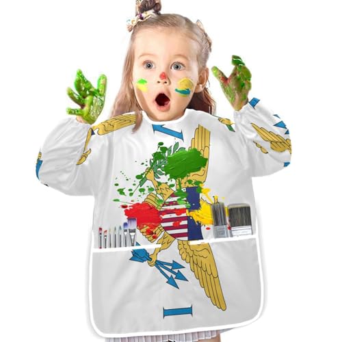 GuoChe Delantal impermeable para niños con 2 bolsillos para niños de 2 a 4 años, delantal de manga larga para pintar, cocina, manualidades, arcilla, Bandera de las Islas Vírgenes de, Small