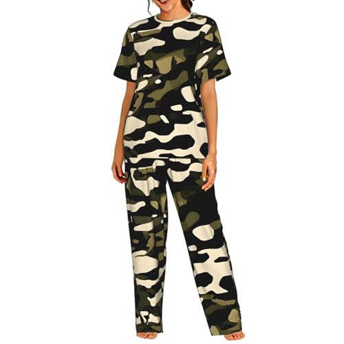 Pyjama à manches courtes femme imprimé camouflage vêtement de nuit léger