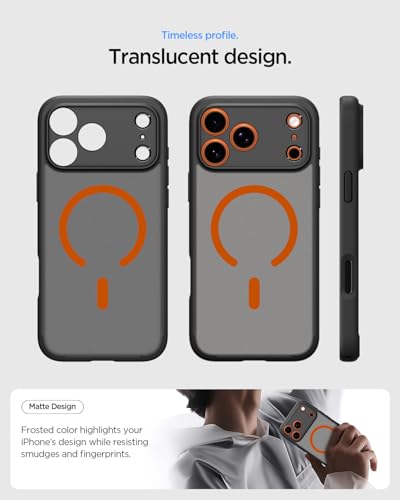 Image of Spigen Ultra Hybrid MagFit Back Cover Case Compatible with iPhone 17 Pro (TPU + Poly Carbonate | Frost Black Orange)