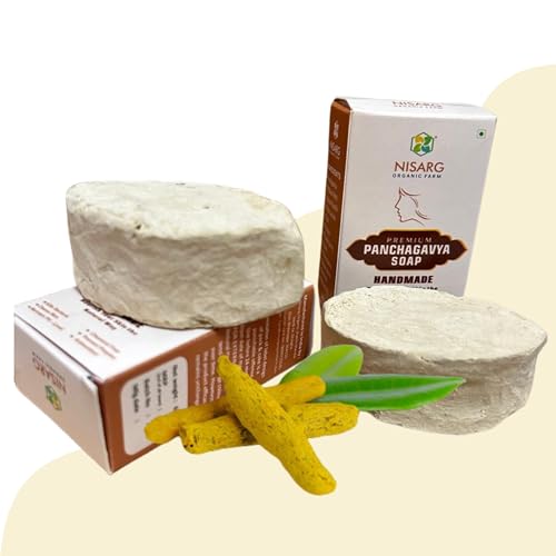 Image of NISARG ORGANIC FARM Panchgavya Soap I Natural & Hand Made Ayurvedic Soaps I Traditional Method Made I Chemical Free I for All Types of Skins I Face Care ? 65 gm. (5 Pcs)