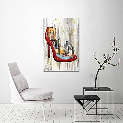 Derkymo New York City Canvas Wall Art Red High Heels Artwork Prints Contemporary Abstract Nyc Landscape Pictures For Home Decoration Giclee Artwork Stretched And Framed Ready To Hang 24"X36" #TOP1