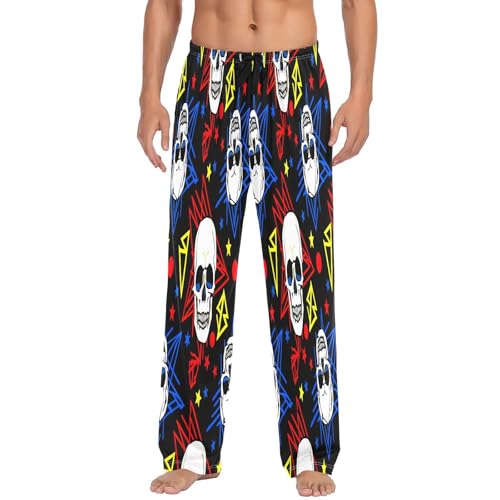 Qilmy Skulls Men's Cotton Pajama Pants, Lightweight Lounge Sleepwear with Drawstring and Pocket2
