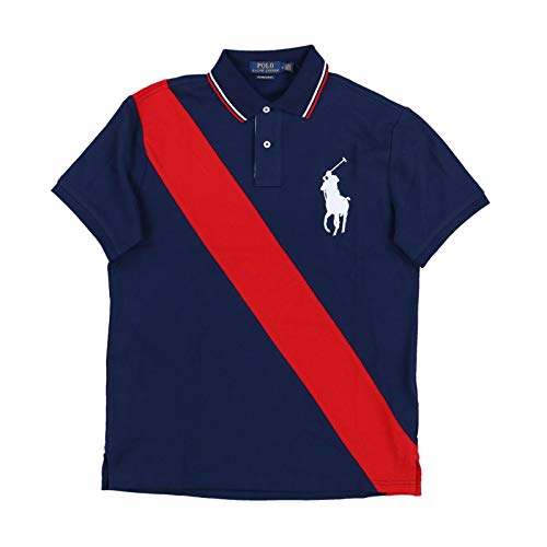 Polo Ralph Lauren Mens Big Pony Custom Slim Fit Sash Polo Shirt (Medium, Navy)