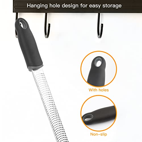 Sihuuu Zester Grater, Lemon Citrus Zester For Kitchen, Parmesan Cheese, Chocolate, Ginger, Garlic, Nutmeg, Vegetables, Fruits, Soft Touch Handle (12.8 Inch, Black) #TOP6