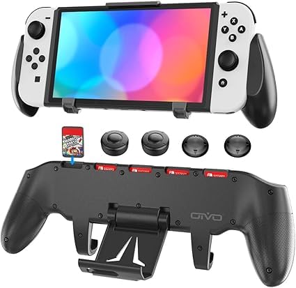 PSX Store Switch Grip with Upgraded Adjustable Stand, Compatible with Nintendo Switch & OLED,ovi Asymmetrical Grip with Adjustable Stand and 5 Game Slots-4 Thumb Caps Included-image-28