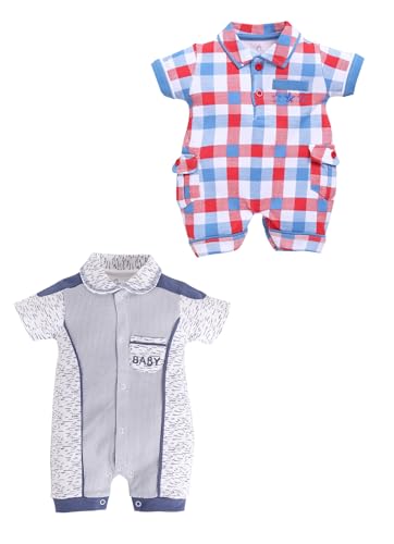 Image of BabyGo Baby Half Sleeve Rompers 100% Cotton Rompers for New Born Baby Boys|Daily Suits for Baby Boys & Girls| 0X3M|GREY-ROYAL|Onesies| Infant Clothes | Pack of 2