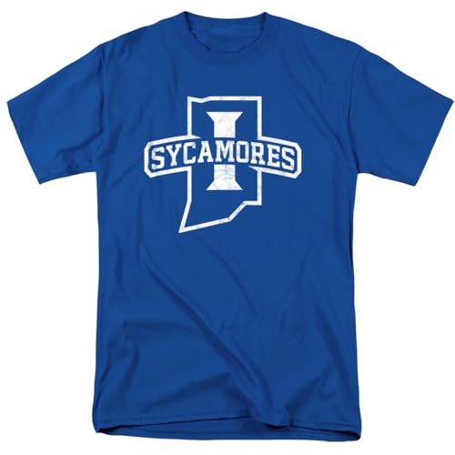 Indiana State University Distressed Primary Unisex Adult T Shirt, Royal, Large