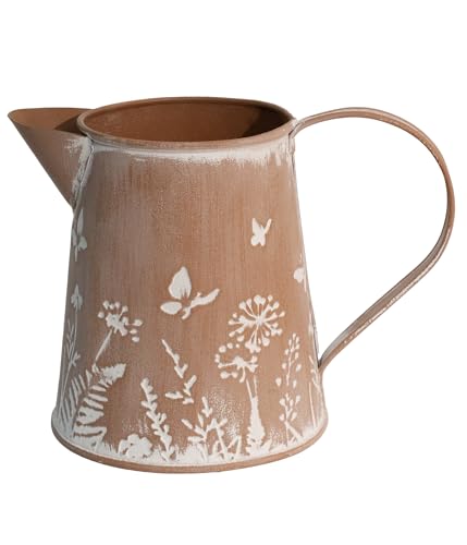 Yoillione Farmhouse Metal Flower Vase, Rustic Clay Brown Jug Pitcher Mini Vase for Flowers, Shabby Chic Home Decor Small Vase, Gifts for Women