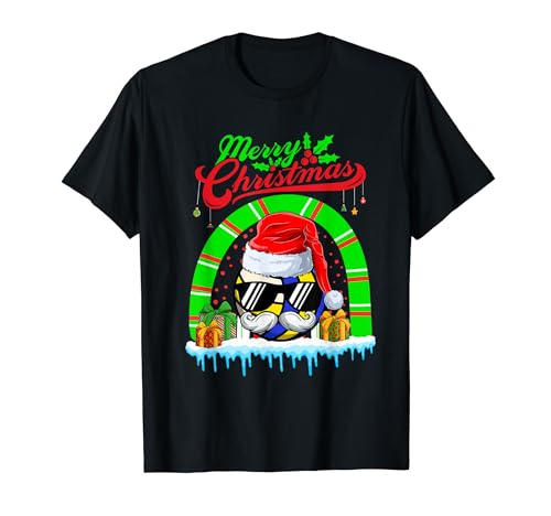 Merry Christmas Santa Volleyball Ball Mustache Sunglasses T-Shirt