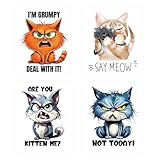 4pcs Angry Cat Pets Iron On Heat Transfer Stickers Ready to Press Vinyl Decal Patches for Jeans T-Shirt Jackets Backpacks Pillows DIY Appliques Decor