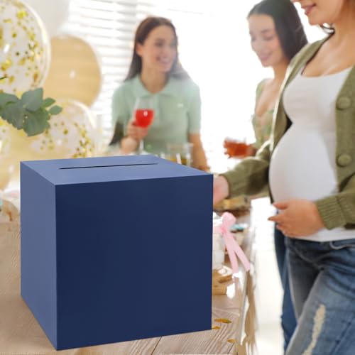 Image of Hooqict Navy Blue Card Box with Slot 9.1 inch Wedding Favor Gift Card Box for Party, Reception, Graduation, Birthday, Wedding, Bridal or Baby Shower, Raffle Ticket Money Envelope Holder