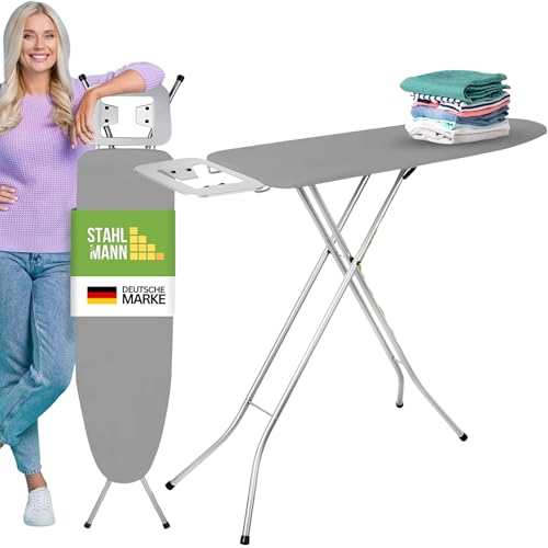 STAHLMANN ® Bügelbrett [105x30 Bügelfäche ] grau mit rutschfesten...