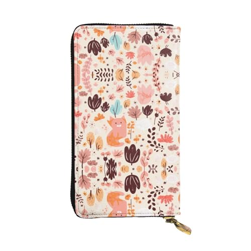 Stylish Cartoon Flower Kitten Picture Leather Wallet - Long Clutch for Women, RDurable Material, 12 Card Slots, Zipper Compartments