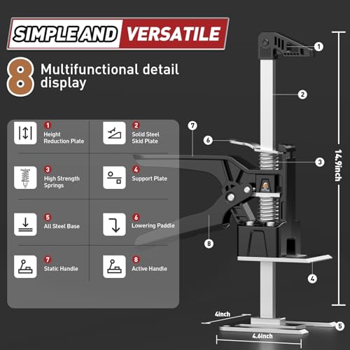 Image of XClifes Labor Saving Handle 2 Pack,15 In Construction Jack, Wall Tile Locator, Multi-Function Height Adjustment Lifting Device, Door Panel Lifting Cabinet Jack, Raised by 9.8 in, Dynamic Load 380 LB