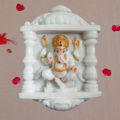 Image of Beautifully Handcrafted Marble Ganesh Ji Spiritual Statue Idol for Home Decor Temple Statue Showpiece-Size (7 x 1 x 10 Inch)