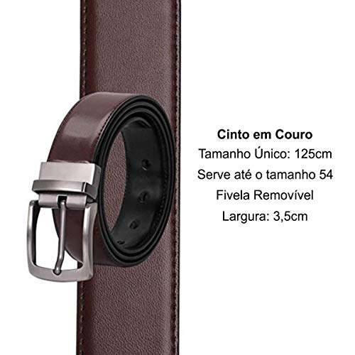 Cinto Social Masculino em Couro com Fivela em Aço Inoxidável (Marrom)