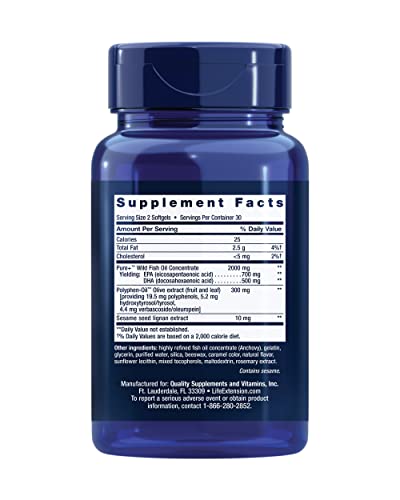 Life Extension Super Omega-3 Epa, Dha Fish Oil, Sesame Lignans & Olive Extract - Ifos Certified Omega3 Wild Fish Oil Supplement - For Heart And Brain Health - Gluten-Free, Non-Gmo - 60 Softgels #TOP1